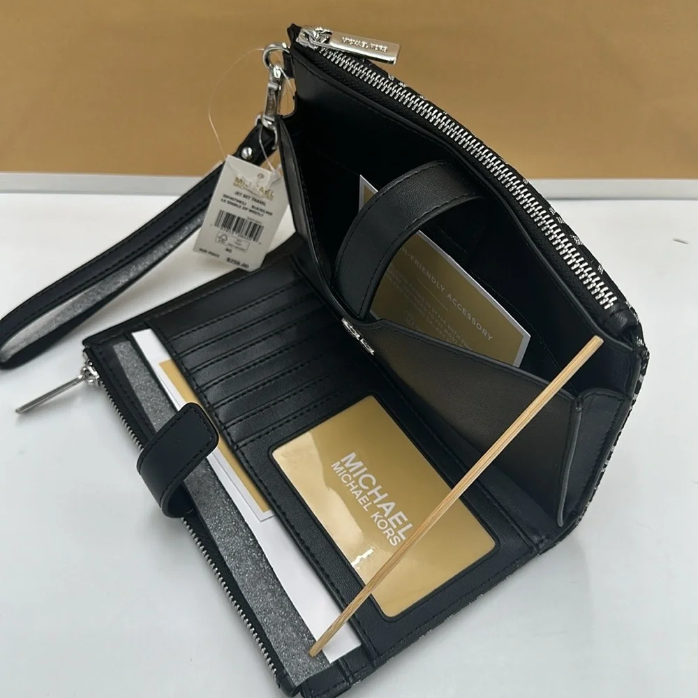 Michael Kors Jet Set Travel Large Double-Zip Wallet-PhoneHolder Black Multi - Picture 8 of 13